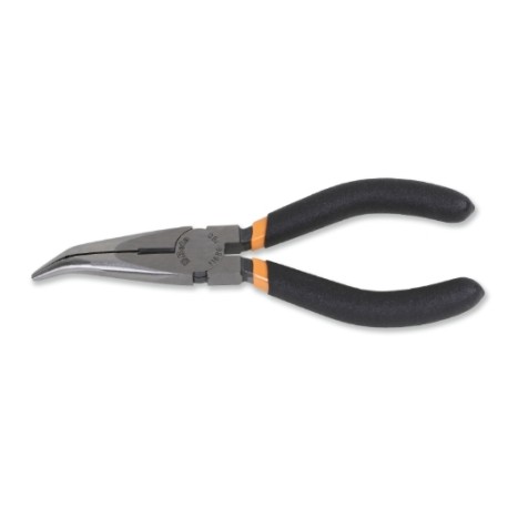 Alicates de bocas semirredondas acodadas muy largas y granuladas, mangos recubiertos con 2 capas de PVC antideslizantes, acabad